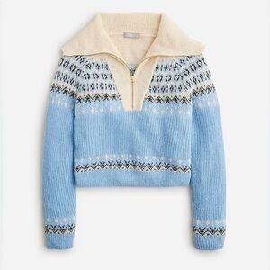 J.Crew Fair Isle Sweater Wool Alpaca Blend Brushed Yarn Preppy Blue Ivory Small